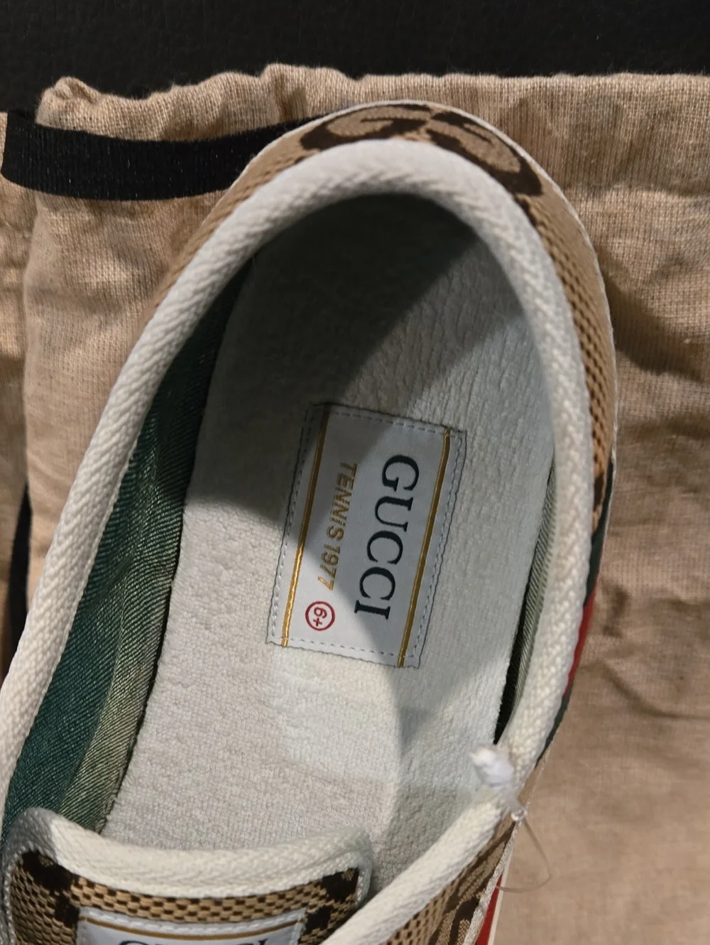 Gucci Tennis 1977 Velcro Sneakers in Jumbo GG monogram canvas.